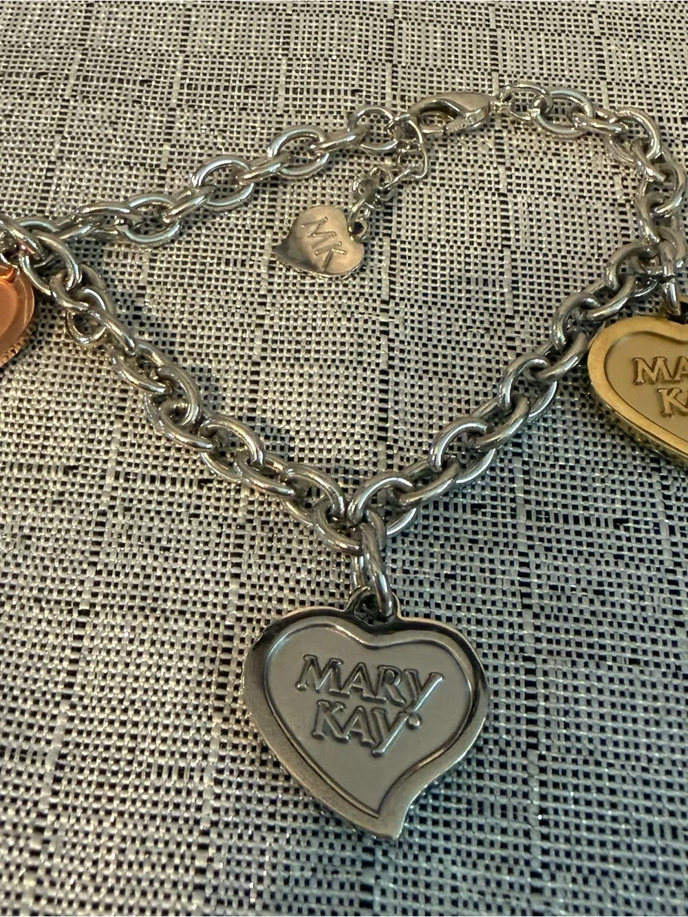 Mary Kay Tri-Tone Heart Charm Bracelet - Silver, Gold & Rose Gold